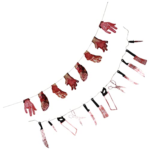 ibasenice 2 Sätze Halloween-String-Flaggen Halloween- Wettbewerb blutig Aufkleber Kostüm Halloween küche Halloween dekoartikel Outdoor Banner-Anhänger Party-Gruselgirlande Plastik von ibasenice