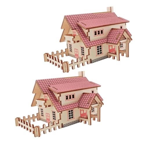 ibasenice 2 Sätze Holzpuzzle bastelset basteln für Decor weichnachts weihachtsgeschenk häuser zusammenbauen Modellbau Modelle von Holzhäusern hölzern rot von ibasenice