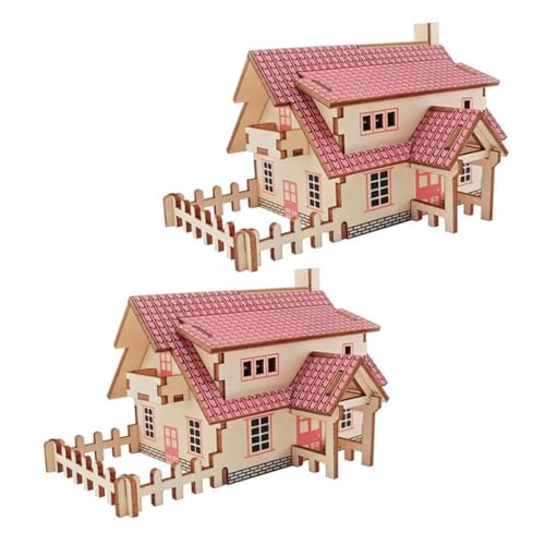 ibasenice 2 Sätze Holzpuzzle bastelset basteln für kinderknallzeug spielbuch Erwachsene dekoringe Decor holzschmuck selber Machen Modelle von Holzhäusern hölzern rot von ibasenice