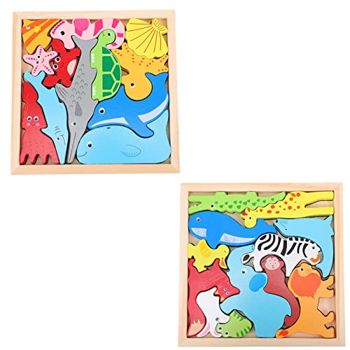 ibasenice 2 Sätze Tierisches Dreidimensionales Puzzle Planke Basteln Spiele Hund Formen Puzzle Rätsel Passendes Puzzle Cartoon-Puzzle Holz von ibasenice