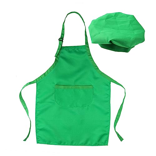 ibasenice 2-Teiliges Set Kinderkoch-Spielset kinderkochmütze kochmützen für Kinder Kinderkochhandschuhe Kinderanzug Kinder malen Schürze Handschelle zum Kochen für Kinder Kinderschürze Green von ibasenice