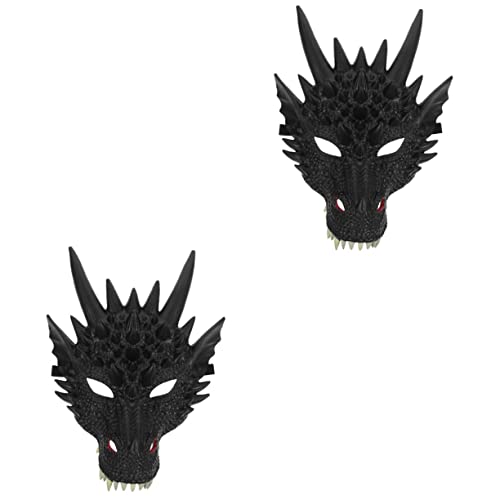 ibasenice 2St Drachenmaske Drachenkopf Maske Drachen Zubehör gruselige Tierhalbmaske Haube Drachenkostüm halloween hallowen masks mask tierische Maske Maskerade-Maske Masse Pu Black von ibasenice