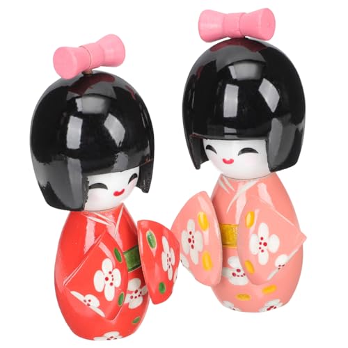 ibasenice 2St Kimono-Puppe Plüsch interaktives Babyspielzeug realistische Babypuppe Skulpturen und Figuren Desktop- japanische Kimonopuppe Holzpuppe Holz japanische Puppen hölzern von ibasenice