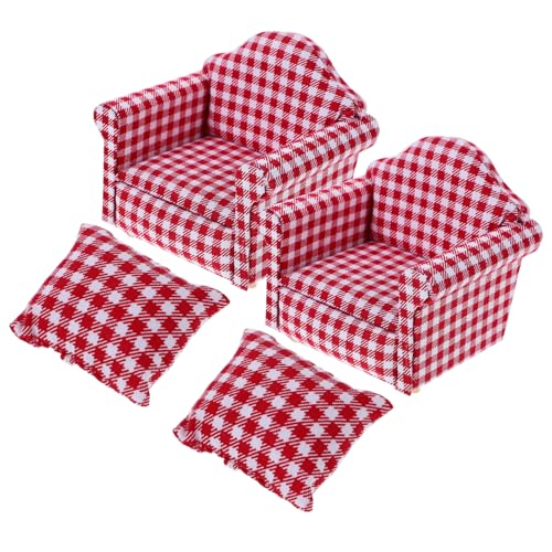 ibasenice 2St Miniatur-Einzelsofa puppenstubenmöbel Dollhouse Furniture Landhausstil Miniaturmöbel Holzsofa Puppenstubensessel Mini-Hausstuhl Puppenhaus-Holzcouch Minisofa Tungholz rot von ibasenice