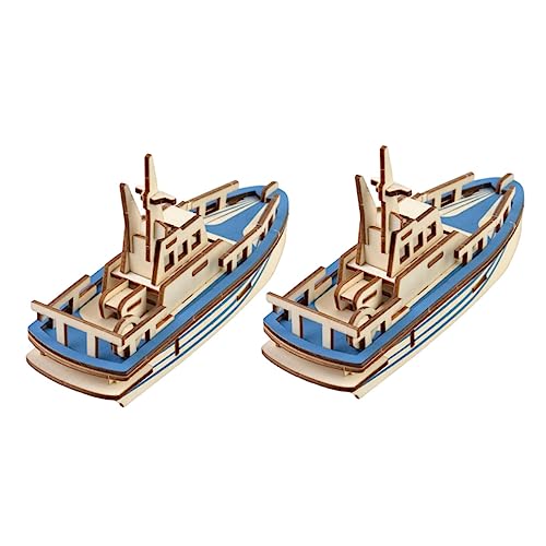 ibasenice 2St Rettungsboot-Puzzle Puzzle rätselbuch holzspielzeug Schiffchen-Puzzle zabawki stymulujące rozwój Puzzle zum Zusammenbauen aus Holz Bildungsspielzeug Hölzern Blue von ibasenice