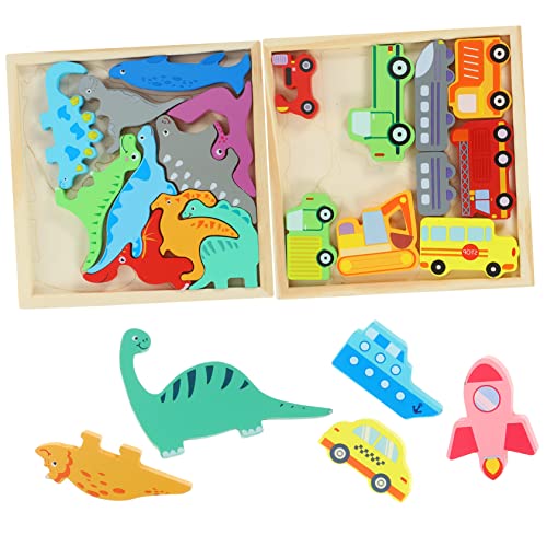 ibasenice 2 Boxen Jungen und Mädchen Holz Puzzle Spielzeug Pädagogisches Boden Puzzle für Kleinkinder Cartoon Designs von ibasenice