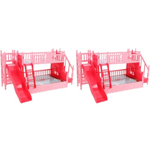 ibasenice 2st Etagenbett-Set Für Puppen Puppenhaus Mini-möbelmodelle Etagenbett Für Puppenschlafzimmer Mini Etagenbett Mini-etagenbett-puppenbausatz Miniatur-etagenbettmodell Abs Rosa von ibasenice