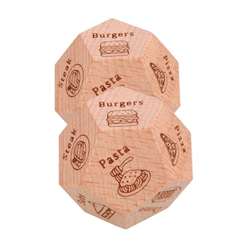 ibasenice 2st Gourmet-sieb Essen Holzwürfel-Requisite Partywürfel Würfel Lebensmittelentscheidungswürfel Mehrseitige Würfel Spiel Würfel Unterhaltungswürfel Hölzern Light Brown von ibasenice