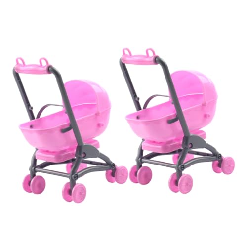 ibasenice 2st Spielzeugzubehör Puppenhaus Zubehör Puppensachen Puppenmöbelmodell -Kinderwagen Partyspiele Kinderwagen Simulation Kinderwagen Puppenwagen Rosa Plastik von ibasenice