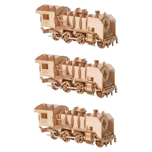 ibasenice 3 STK Puzzle Adukt-Spielzeug Lokomotive Geschenk Holzzug Dekoration Geschenk Bausteine ​​für Erwachsene Holzzüge Zimmerdekorationen Weihnachtsdekoration Dampf 3D Modell Bambus von ibasenice