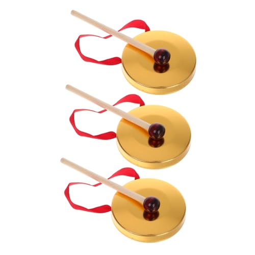 ibasenice 3 Sätze 9cm Gong Interessantes Gongspielzeug Gong Mit Schlägel Gong-Instrument Gongspielzeug Für Kinder Handgong Gong Mit Hammer Gong Spielzeug Handheld-gong Golden Verkupferung von ibasenice