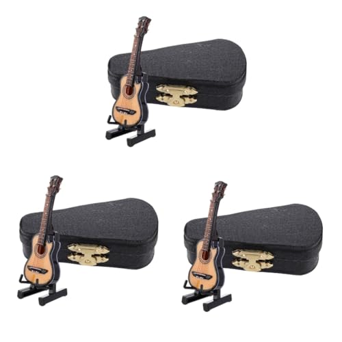 ibasenice 3 Sätze Mini-Gitarre Musikinstrument Miniatur mit Koffer Miniaturmöbel Gitarrendekor Gitarrenmodell Musikinstrument Dekoration Miniatur-E-Gitarre Miniatur-Musikinstrumente Holz von ibasenice