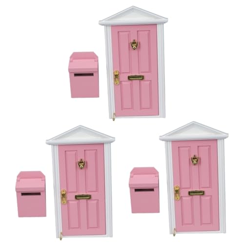 ibasenice 3 Sätze Mini Möbel Türen Rollenspielset Mini-puppenhaus-Ornamente Mini-Szene-Requisite Miniatur-hausmöbel Mini-holzmöbel Modell Hölzern Briefkasten Rosa Mikroszene von ibasenice