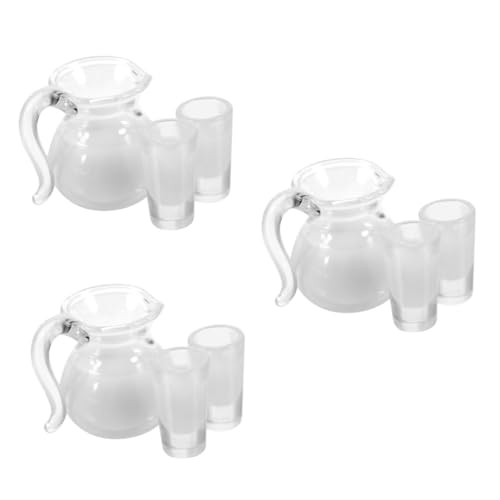 ibasenice 3 Sätze Saftmilchglaskrug Miniatures Milk jug zubehör puppenhaus Miniaturgetränke Mini- -Küchendekor Mini-Milchkocher Wasserkrug Mini-Wasserbecher Puppenhauszubehör Harz Weiß von ibasenice