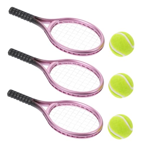 ibasenice Mini-tennisschläger-Set 3-teilig Mini-tennisspielzeug Miniatur-tennisschläger Modellbälle Ideal für Fantasievolles Spielen Von Jungen und Mädchen und Als Heimdekoration von ibasenice