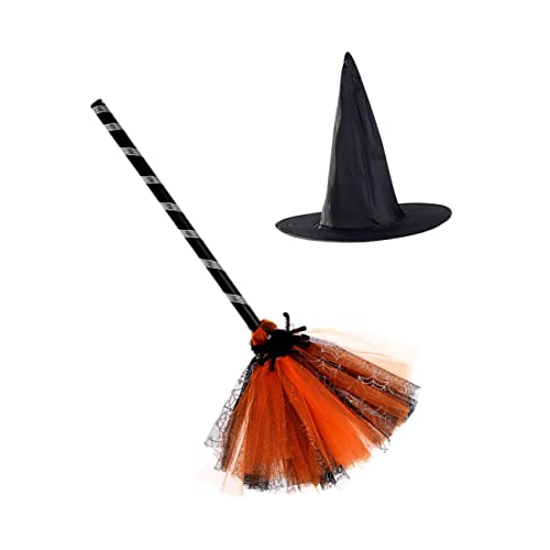 ibasenice 3 Sätze Zauberhut Besen Wunder Besen Make-up-Spielzeug Abschlussball-Dekor Kinderbesen Halloween Dekoration Halloween-Dekoration Hüte Zaubererkappen Halloween-Hut-Besen-Dekor Stoff von ibasenice