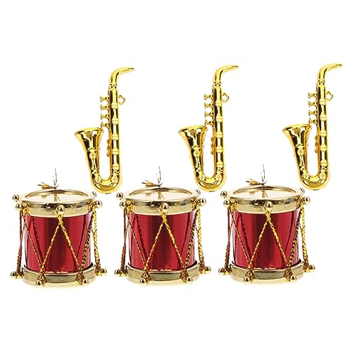 ibasenice 3 Sätze winzige Trommel Mini Saxophon Mini Schlagzeug Musikinstrumente Zubehör für Musikinstrumente Gitarrenspielzeug Miniaturgeige Mini-Saxophon Mini-Musikinstrument pp von ibasenice