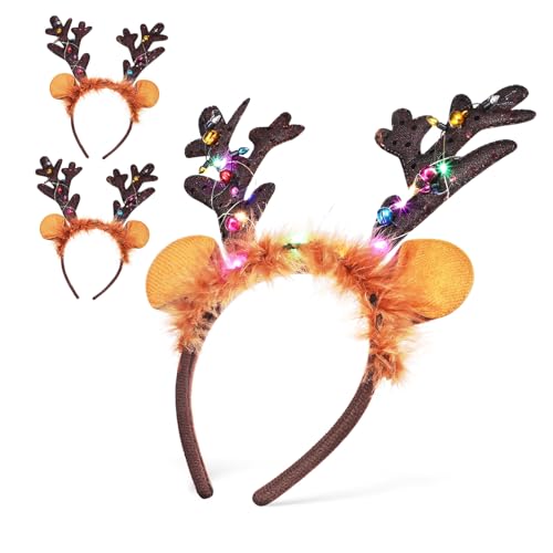 ibasenice 3St Hirschgeweih Stirnband Stirnband 3tlg Bands funkeln Hautpflege-Stirnband Haarband christmas haarreif christmas headband Halloween-Maske Cosplay-Stirnbänder Kopf Zubehör Plastik von ibasenice