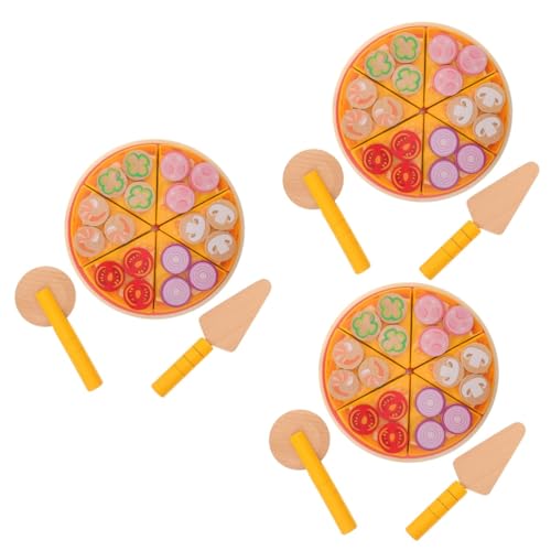 ibasenice 3St Pizzaspielzeug gefälschte Pizza Spielküchenzubehör Spielzeugnahrung Pizza Spielen Holz Pizza Spielzeug Pizzastücke Spielzeug Spielküche Zubehör Spielzeugofen Holzkuchen hölzern von ibasenice