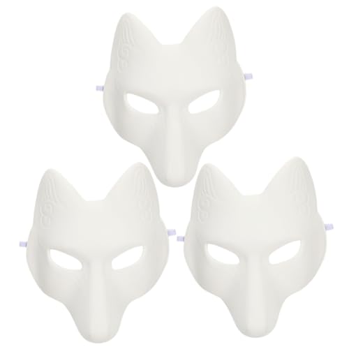 ibasenice 3St leere Masken für Frauen Fuchsmasken zum Bemalen Fuchs-Outfit Fuchsmaske japanisch Dino-Maske Wolf halloween costume halloween kleidung DIY Fuchsmaske DIY-Bastelrohlinge Pu Weiß von ibasenice