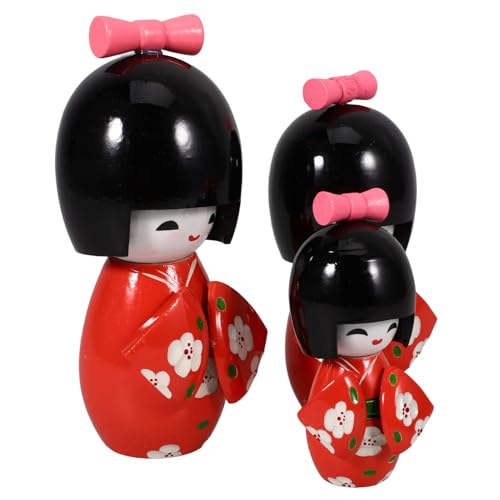 ibasenice 3st Kimono Puppen Puppe Mädchen-Kimono-Puppe Anime Figur Künstliche Kirschblütenbäume Gefälschte Zweige Künstlicher Kirschblütenbaum Kimono-mädchen-statuen Hölzern Rot von ibasenice