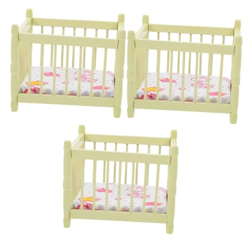 ibasenice 3st Puppenhaus Krippe Mini-hausmöbel Spielzeug Babybett Mini-babybett Mini-Kinderbett Puppenhaus Babybett Babypuppenbett Mini-hausschmuck Puppenhauszubehör Mini Hausbett Polyester von ibasenice