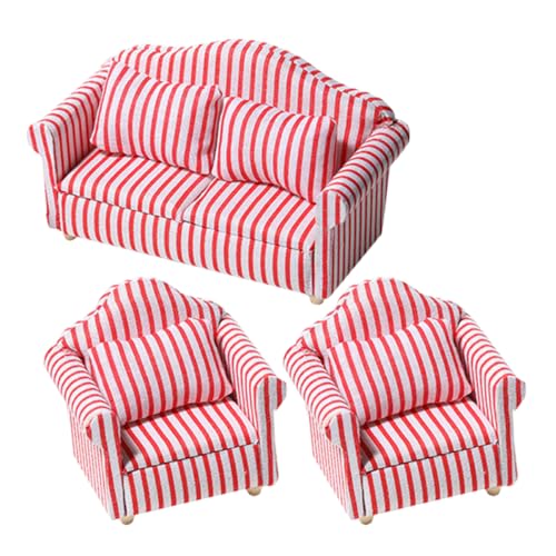 ibasenice 3st Wohnzimmer Sofagarnitur Mini-Sofa Miniatur-Sessel Miniatur-couchspielzeug Miniatur-Sofa-Modell Kleines Miniatursofa Miniatur-Sofa- Dorf Hu Tongmu Stripe von ibasenice