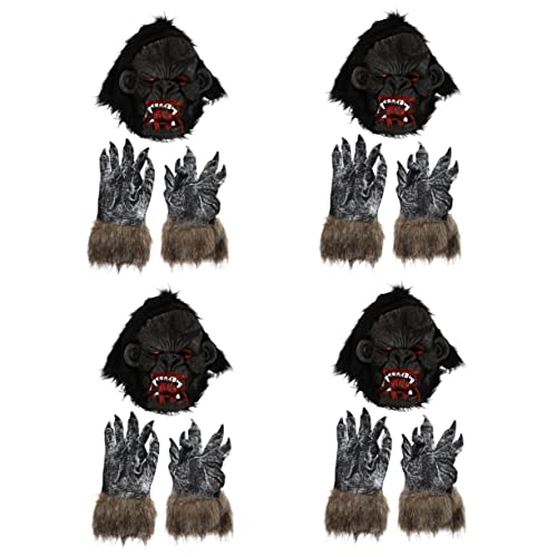 ibasenice 4 Sätze Gorilla-Kopfbedeckung Gorilla-Maske Tierkopf-Gesichtsbedeckung halloween handschuhe halloween costume tiermaske Halloween-Handschuhe Cosplay-Maskenhandschuhe Emulsion Black von ibasenice