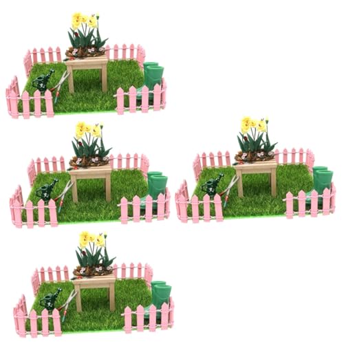 ibasenice 4 Sätze Mini-gartenset Mini-hausteile Mini-gartenszenenverzierung Sandtischmodell Ornament Mini Rasen Miniaturzäune Miniatur-gartenbausatz Landschaftsdekor Miniaturspielzeug Harz von ibasenice