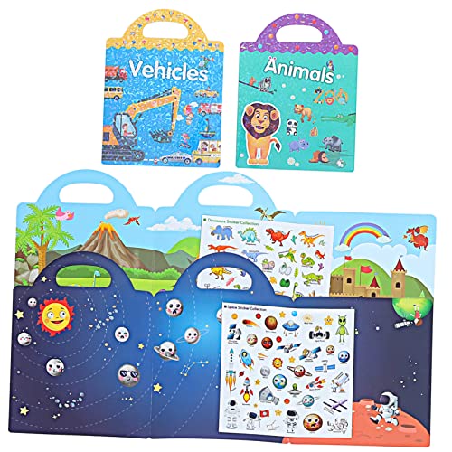 ibasenice 4 Sätze Stickerbuch Für Kinder Stickerblock-Buch Fahrzeugaufkleberbuch Stickerbücher Für Weltraum-stickerbuch Themen-stickerbuch Rätselbücher Wasserdichtes Umweltschutz-szenenbuch von ibasenice