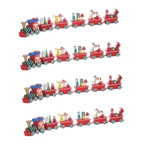 ibasenice 4 Sätze Weihnachts Zug Ornamente 2000er Partydekoration Zugdekor Figuren trainieren Zug-Statue Christmas Train Set weihnachtszug-Set weihnachtszug Dekorationen hölzerner Zug Holz von ibasenice