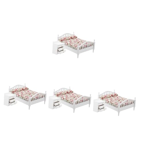 ibasenice 4 Sets Puppenhausbett Minihausbett Dekor Minibett Puppenhaus Minihaus Puppenbett Miniaturmöbel Ornamentbett Puppenminimodelle Bettminiaturen Puppenhaus Minimöbel von ibasenice