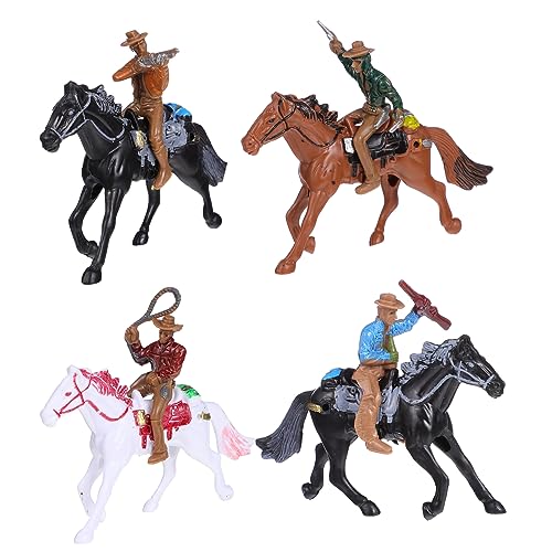 ibasenice 4 Stück Cowboy-reitmodell Sandtischspielzeug Pferdespielzeug Minifiguren Modell Spielzeug Spielzeugwagen Kuchen Spielzeug Reitfiguren Spielzeug Desktop-Spielzeug Spielset Plastik von ibasenice