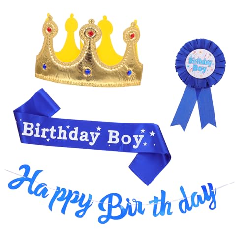 ibasenice Party-zubehör-set für Geburtstagspartys 4-in-1 Schärpe für Jungen und Mädchen Krone Banner Ansteckblume „it's My Birthday“ Schärpe Charm Your Celebration von ibasenice