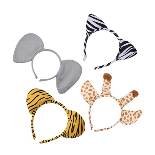 ibasenice 4 Stück Stirnband mit Tierohren Tiger Stirnband Ohren Zebra Tiere faschings haarreif Fasching Haarreif kopfhörer Make-up-Stirnband Party-Kopfbedeckung Cosplay Kinder Haarreif Stoff von ibasenice