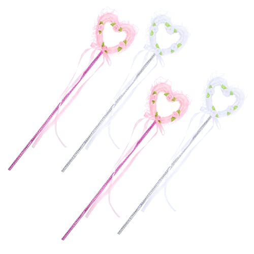 ibasenice 4 Stück Zauberstab Feenstab Blitzspielzeug Sternenfee-Sticks Kostüm für Kinder Fairy Wand girlmore Girl Glitters Bühnen-Performance-Requisite Zauberstäbe mit Schleifendesign Stoff von ibasenice