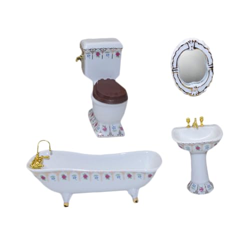 ibasenice 4 Stück Zubehör für Puppenhäuser Mini-Badewanne Ding Miniaturen Liege Wannen Mini- -Badezimmer Mini-WC-Becken aus Keramik Mini-Hausbedarf Mini-Hausdekoration Weiß von ibasenice