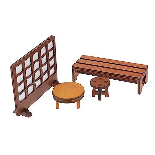 ibasenice 4 Stück hölzerne Heimdekoration puppenhaus Sofa ästhetische Raumdekoration Puppenhäuser Schreibtisch Dekoration Holz hocker Vintage Mini-Hockermöbel Mini-Gartenmöbel Khaki von ibasenice