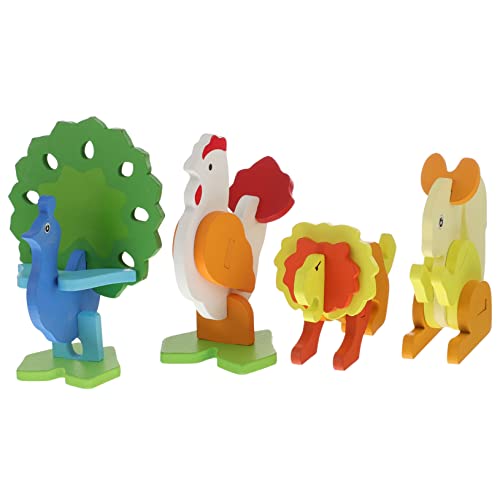 ibasenice 4 Stück tierisches dreidimensionales Puzzle Lernspielzeug Stielspielzeug Baukasten pädagogisches Cartoon-Tier Tiere-Puzzle- 3D-Puzzle- Holz von ibasenice