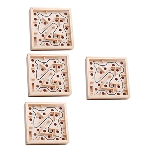 ibasenice 4Pcs Palmenlabyrinth Puzzle für Toys Motorik Lernspielzeug spieltafel Labyrinth-Puzzle-Spiel Labyrinth-Kugel Labyrinth hölzern Beige von ibasenice