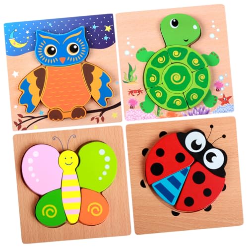 ibasenice 4er Set Holzpuzzle 3D Puzzle DIY Handgemachtes Tiermotiv Puzzle Für Schmetterling + Marienkäfer + Schildkröte + Eule Lernspielzeug Für Jungen Und ädchen von ibasenice