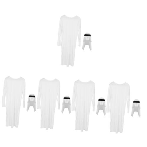 ibasenice 5 Sätze Arabische Kleidung Arabische Gewänder Muslimische Thobe Muslimische Kleidung Muslimisches Kleid Halloween-kostüm Muslimische Robe Islamischer Thobe Polyester Weiß von ibasenice