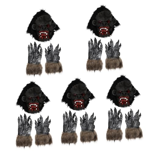 ibasenice 5 Sätze Gorilla-Kopfbedeckung Halloween gruselig Gorilla-Gesichtsbedeckung Halloween-Masken halloween handschuhe halloween costume Gorilla-Maske Horror-Tiermaske Emulsion Black von ibasenice