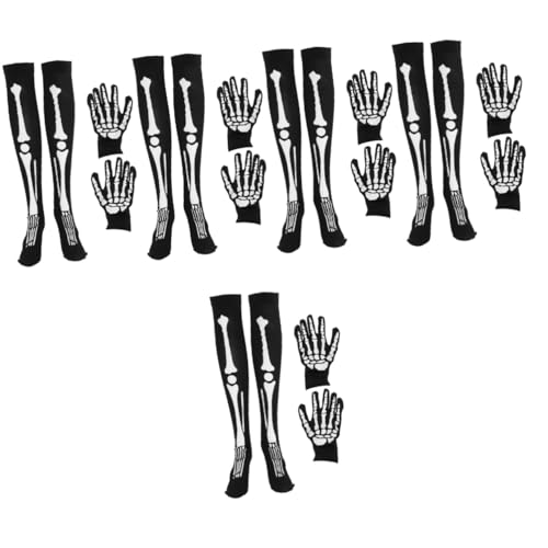 ibasenice 5 Sätze Halloween-Skelett-Set Tag der Toten Cosplay-Kostüm Halloween Fingernägel Handschuhe Skelett strümpfe Halloween-Attacken Halloweenkostüm Skeletthandschuhe für Party Elasthan von ibasenice