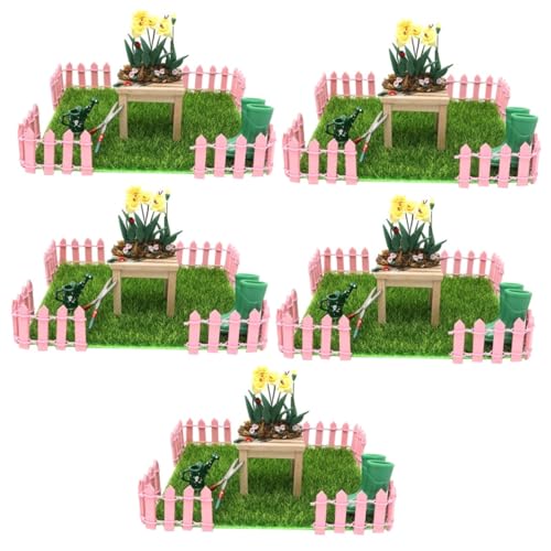 ibasenice 5 Sätze Mini-gartenset Kleiner Szenenschmuck Mini Rasen Miniaturzäune Puppenhofverzierungen Puppengarten-Set Mini-puppenhaus-dekor Mini-hausteile Winziges Modell Zaun Mini Harz von ibasenice