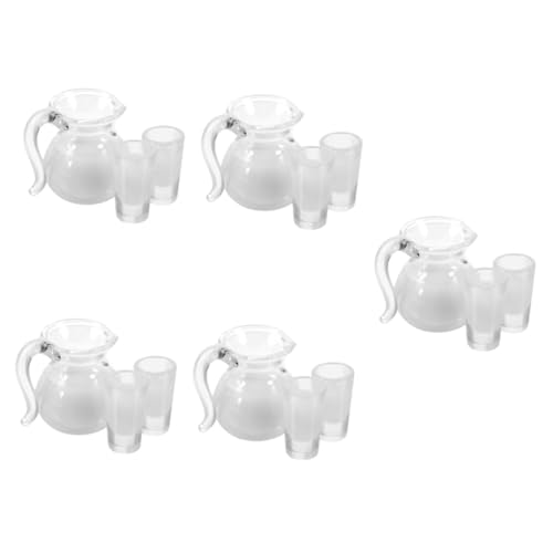 ibasenice 5 Sätze Saftmilchglaskrug Puppenhausminiaturen Puppenhaus Küche Dekoration Mini-getränke Küchenzubehör Für Puppenstuben Mini-Tasse Mini-wasserkocher Mini-wasserbecher Weiß Harz von ibasenice