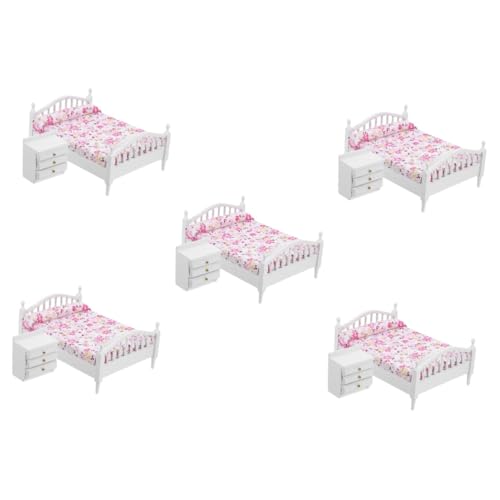 ibasenice 5 Sets Puppenhausbett Minihausbett Minihaus Puppenbett Miniaturpuppenbett Miniaturmöbel Ornamentbett Miniaturen Miniaturbettmodell Minibett Puppenhaus Minibettmodell von ibasenice