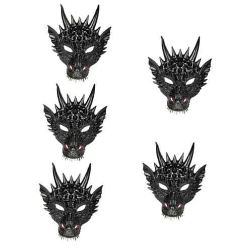 ibasenice 5St Drachenmaske Drachenhut Drachenkopf Maske Drachenkopfmasken Drachenhörner halloween masken halloweenmaske Maskerade Drachenkopfmaske Karnevals-Drachen-Gesichtsmaske Pu Black von ibasenice