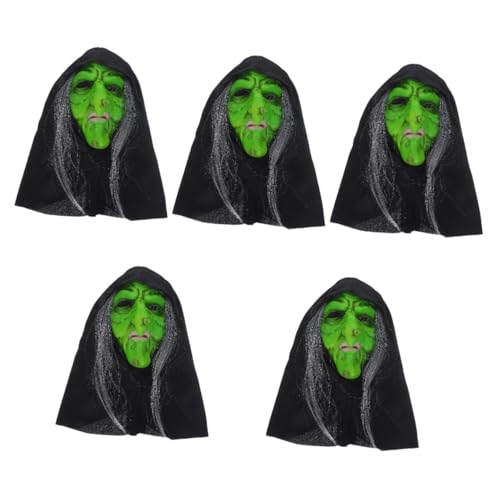 ibasenice 5st Hexenmaske Schreckliche Maske Halloween Grüne Creep-cosplay-maske Gruselige Maske Vollkopfmaske Alte Frauenmaske Leistungsmasken Hexen-cosplay-maske Haarmaske Emulsion von ibasenice