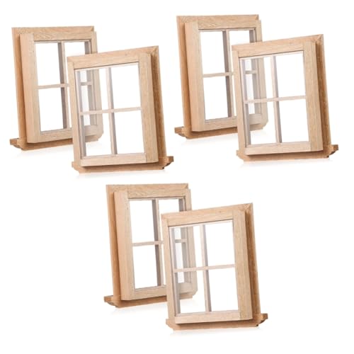 ibasenice 6 STK Vier-Fenster-Puzzle Holzspielzeug Mini-Zubehör geschmücktes Zubehör Gehirn Spielzeug Puzzle-Spielzeug Miniatur-Holzmöbel Modell für Puppenhausmöbel Puppenhaus Fensterrahmen von ibasenice